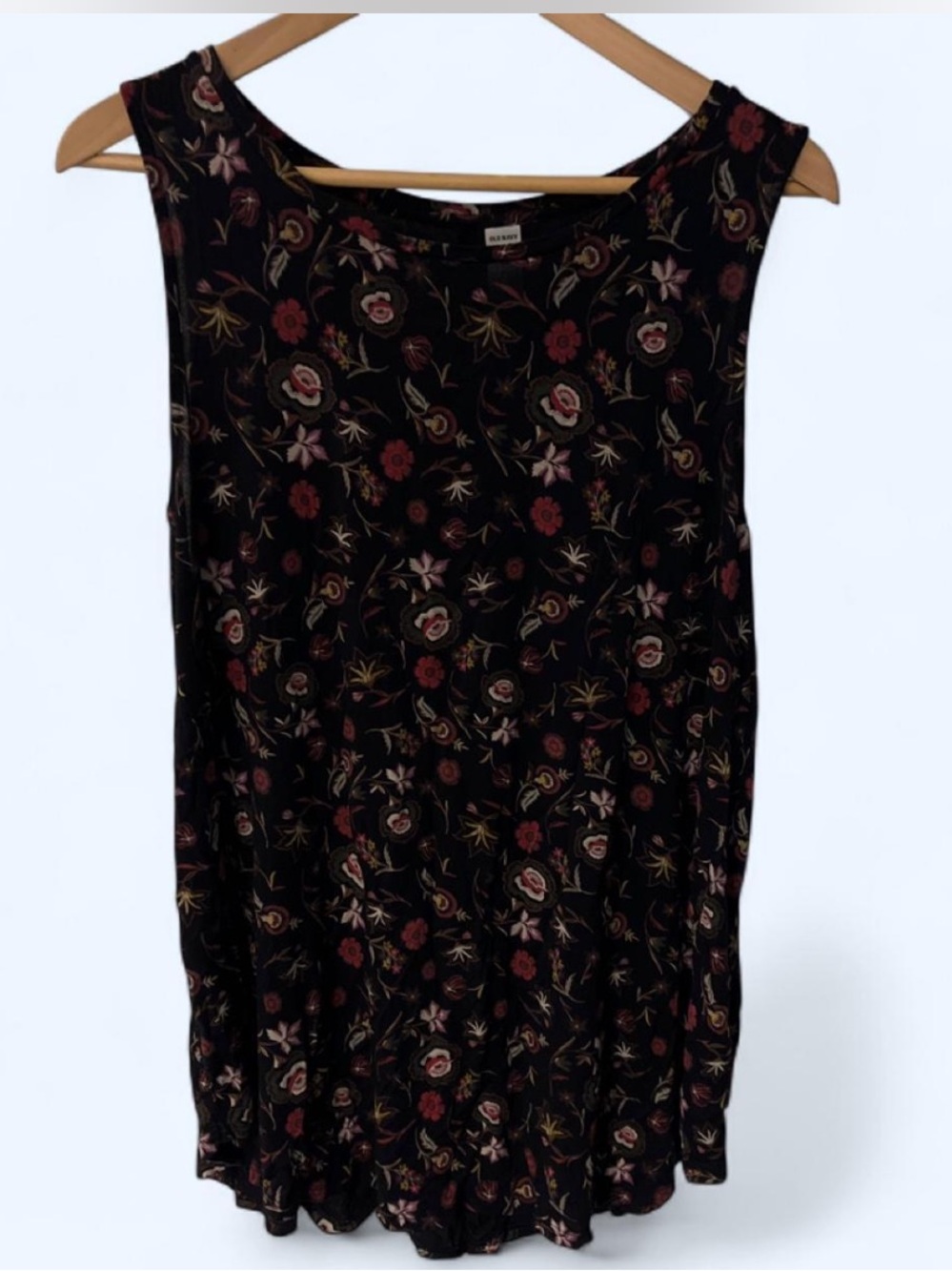 Old Navy Black Floral Sleeveless Tank with Pink & Red Flowers
